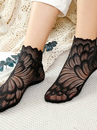 Lace Hollow Feather Pattern Socks Crystal Socks Elegant Party Accessories QAR119