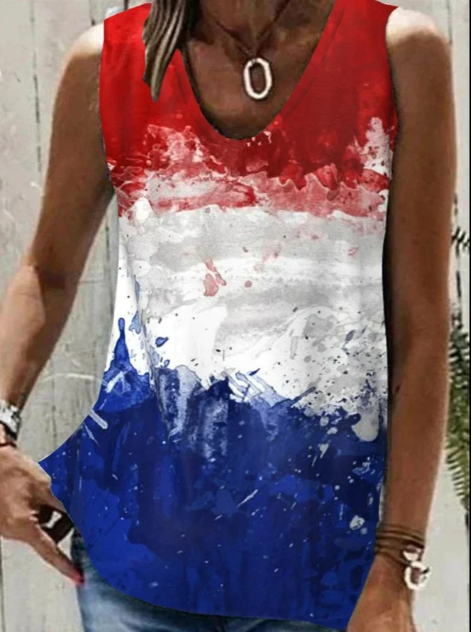 Geometric Casual V Neck Loose Tank Top WW86