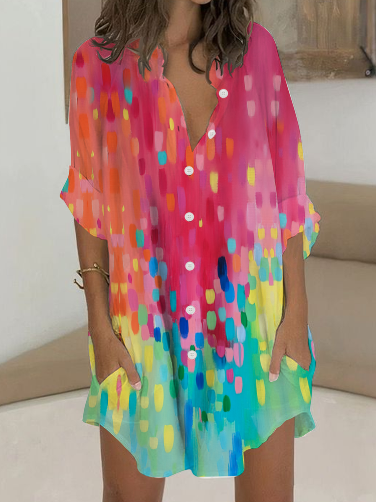 Loose Shirt Collar Casual Buttoned Dress WL116