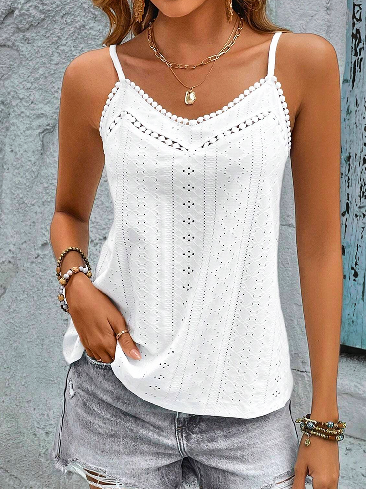 Lässiges Camisole mit V-Ausschnitt und Ösenmuster von Spitze QX66