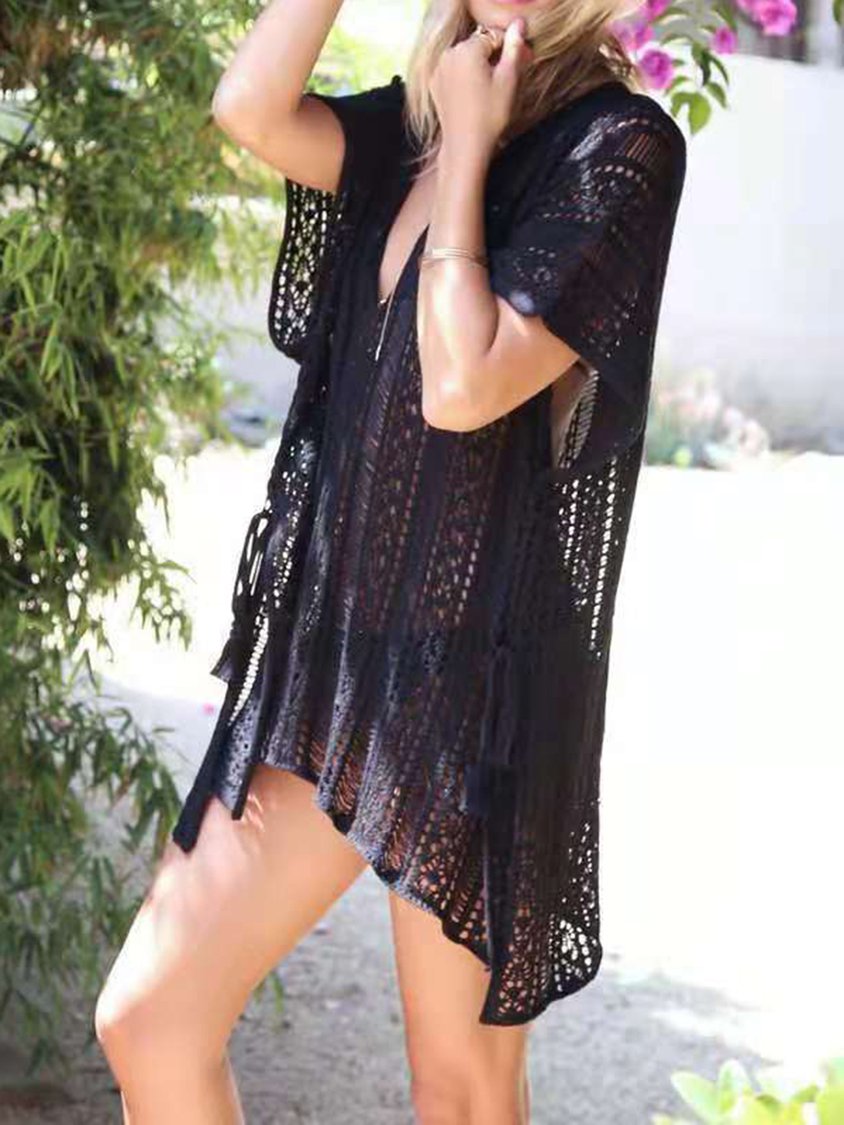 Vacation Plain V Neck Coverup QAP49