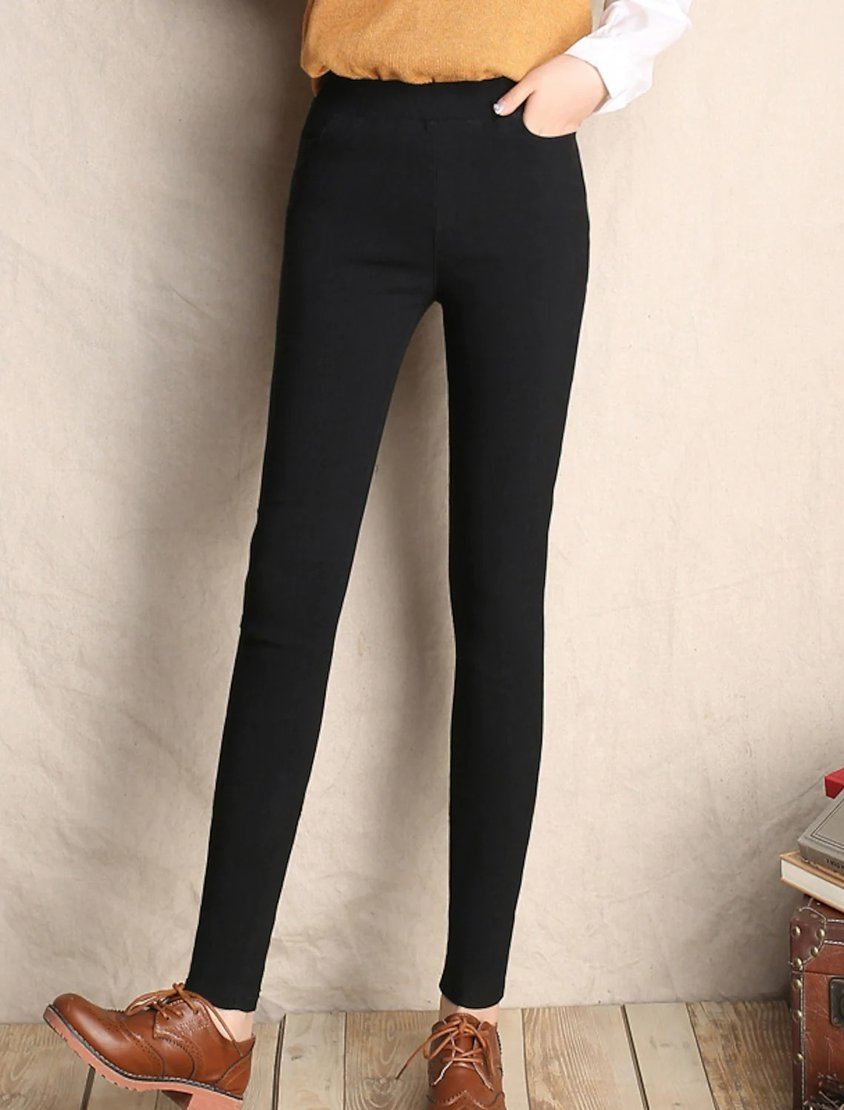 Women Casual Plain Autumn High Elasticity Tight Mid Waist Ankle Pants Denim H-Line Jeans BB94