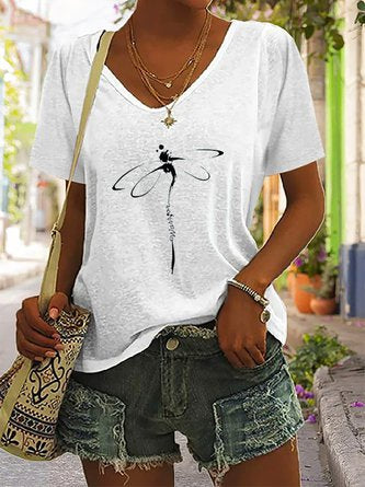 Libelle Kurzarm V-Ausschnitt Casual T-Shirt MMq9