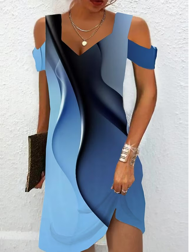 Loose Ombre V Neck Casual Dress With No Belt QX64
