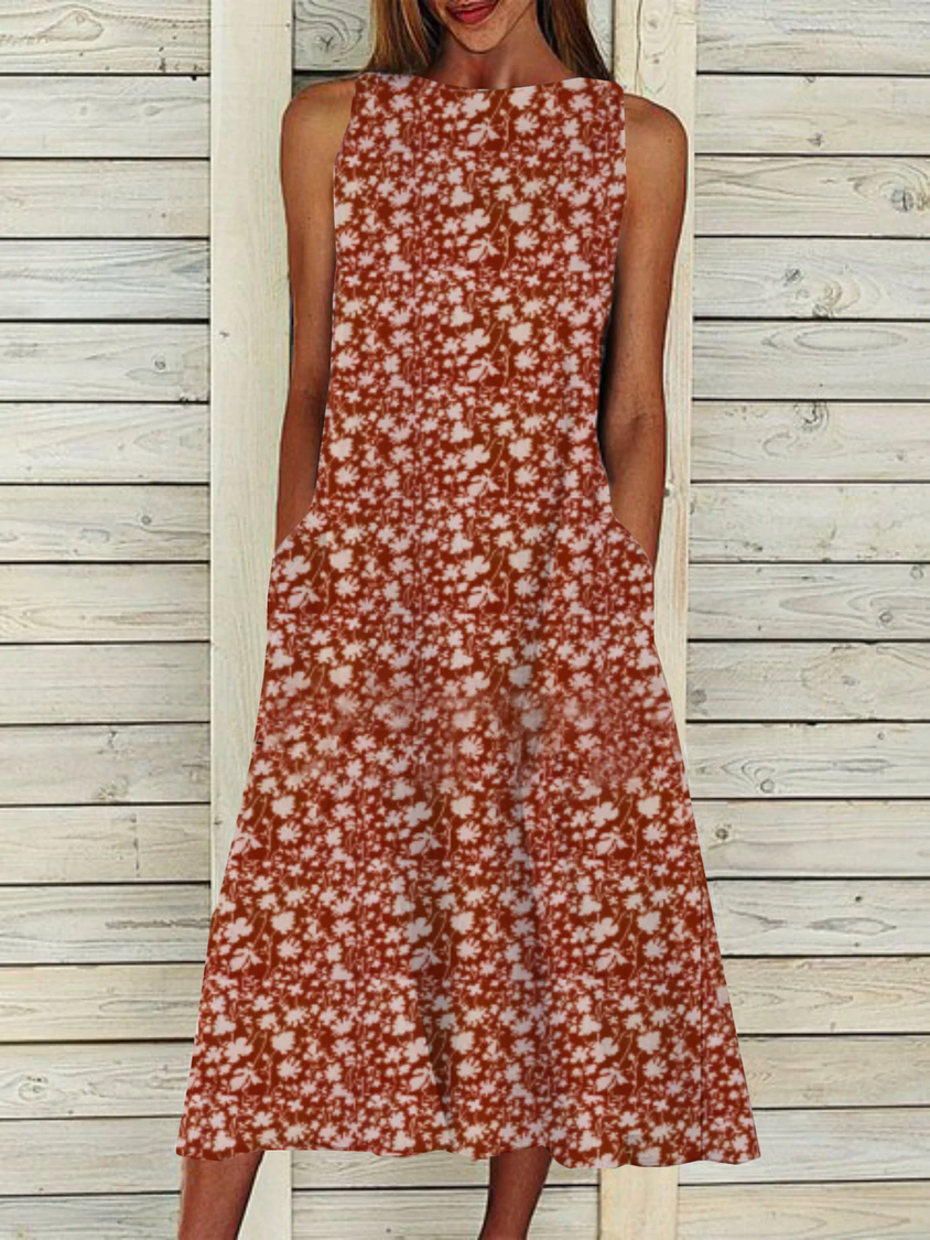 Sleeveless Crew Neck Floral Weaving Dress NNq31