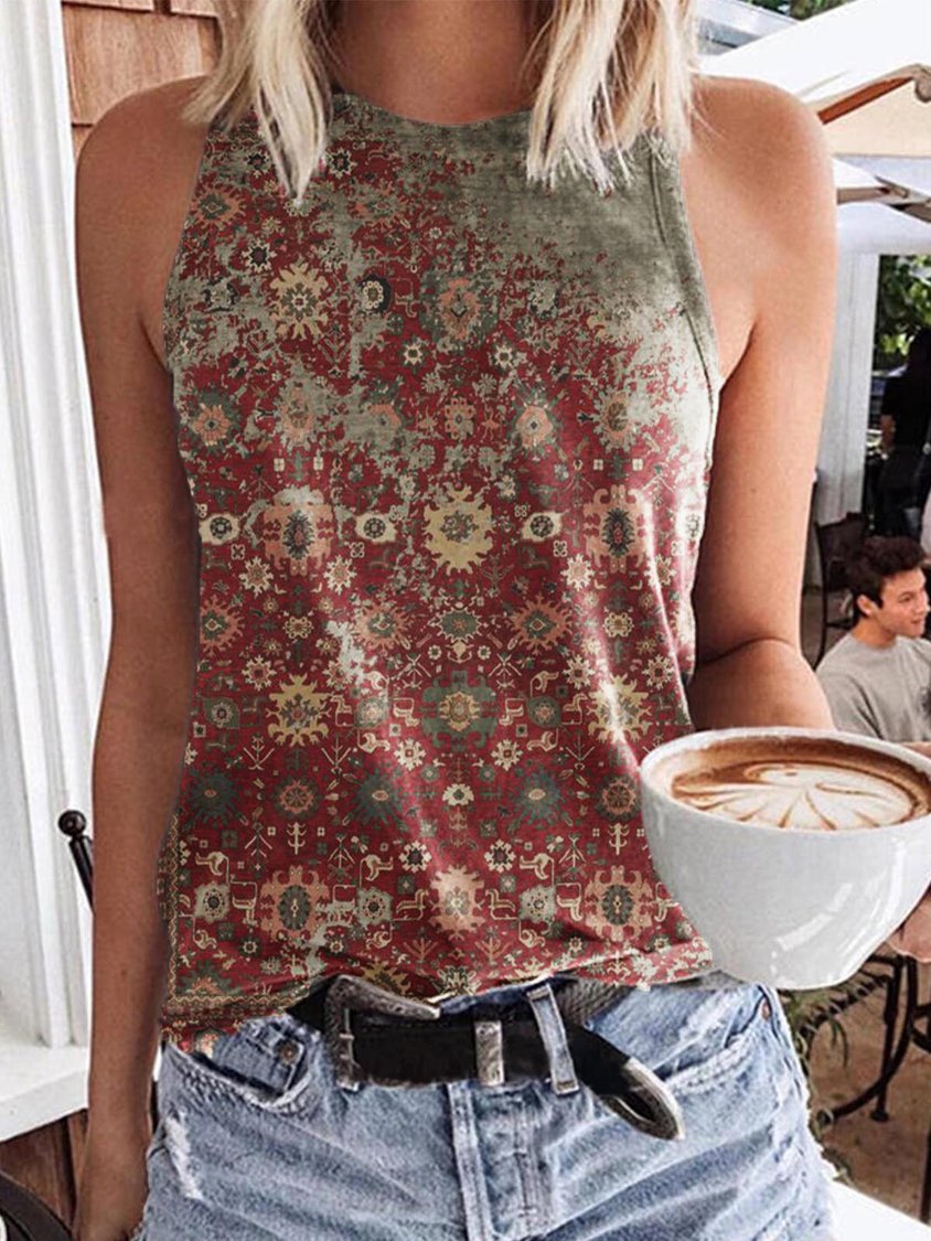 Women's Tribal Cotton-Blend Sleeveless Tank Top AH434