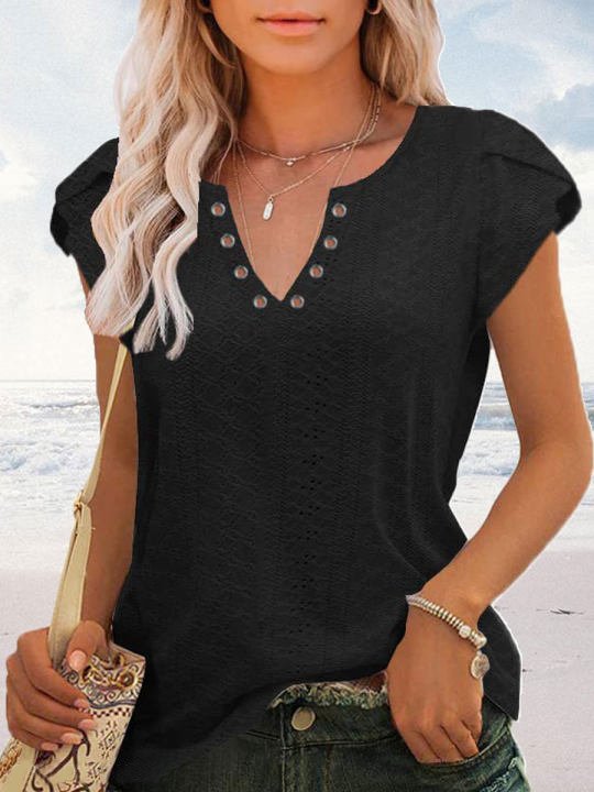V Neck Vacation Plain Shirt AC10058