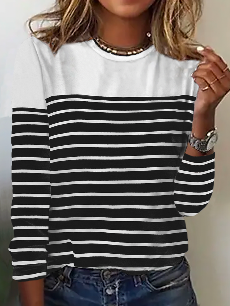Crew Neck Striped Casual T-Shirt FA148