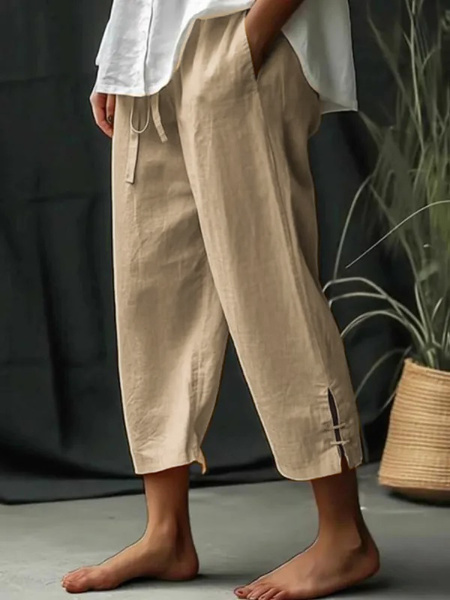 Elastic Band Loose Plain Casual Pants WX83
