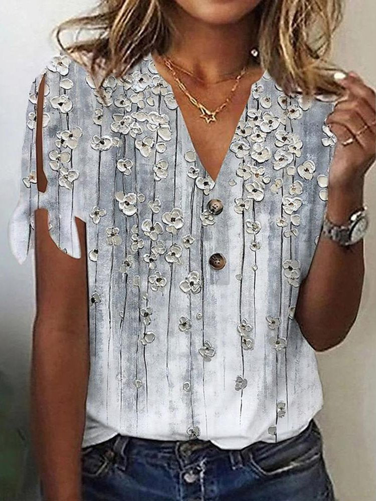 Floral Casual Knitted T-Shirt WG69