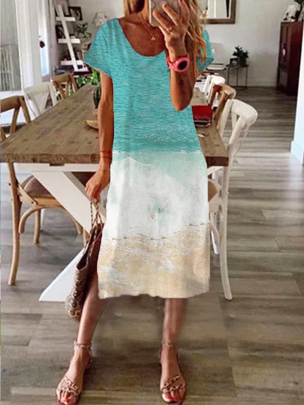 Casual Scoop Neckline Short Sleeve Knitting Dress QAH24