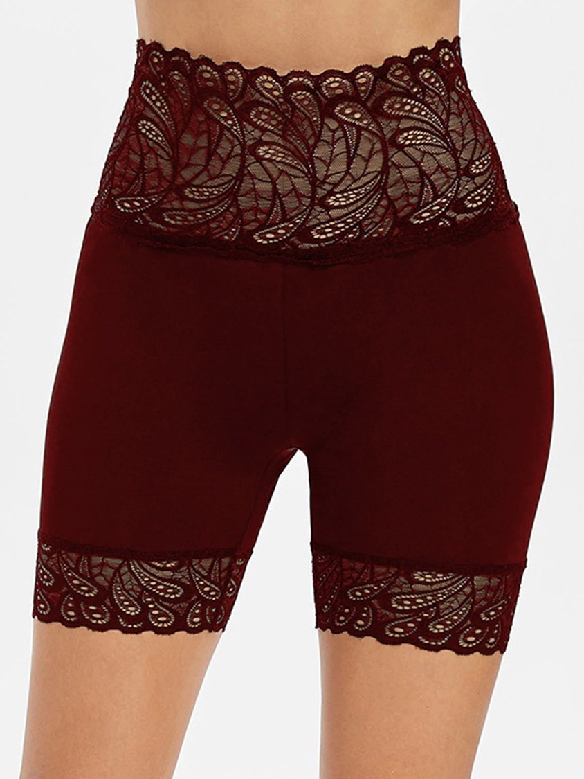 Lace High Waist Hip Lift Slim Solid Color Breathable Leggings QAR31