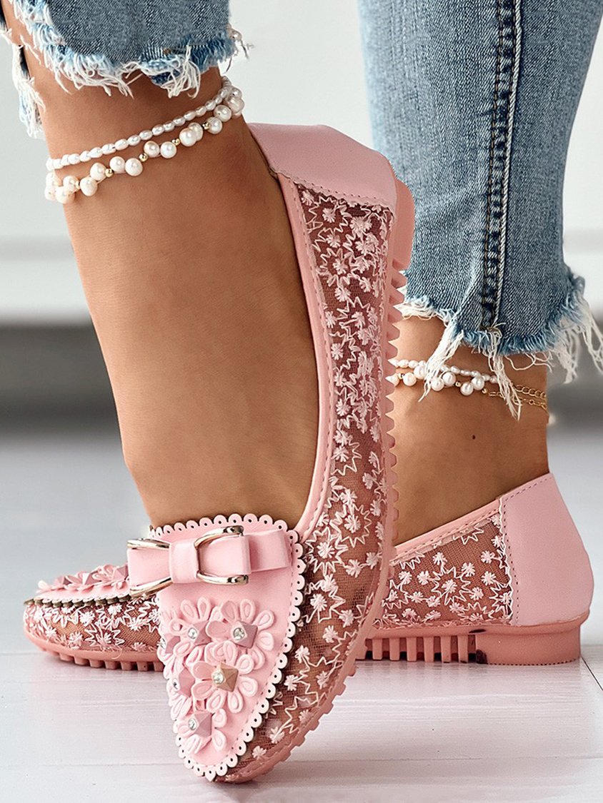 Elegante flache Schuhe mit Applikationen, Schleifendekor, Spitze, geteilte Fuge AD538
