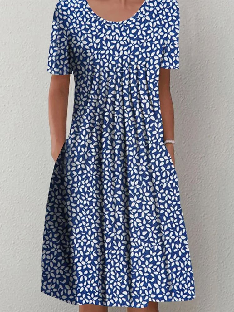 Casual Crew Neck Floral Loose Dress QPQ107