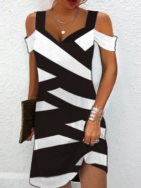 Color Block Casual V Neck Knitted Summer Dress WT87