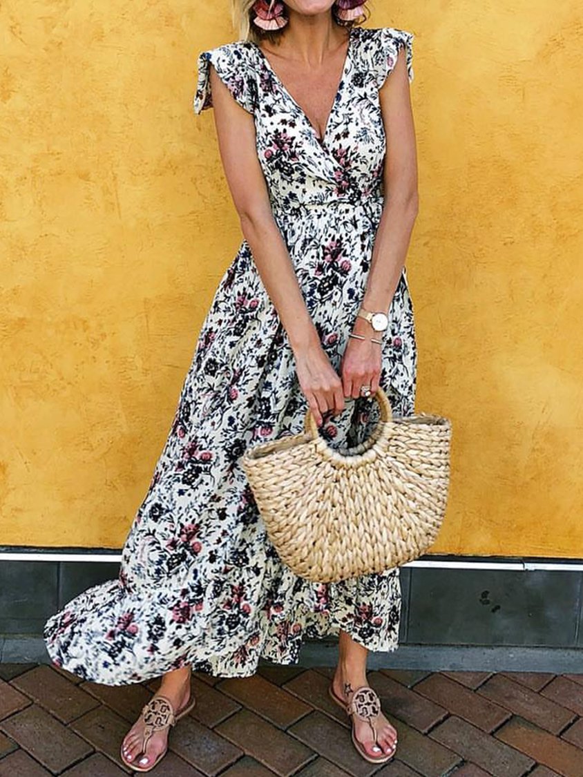 Lässiges Kleid mit Blumenmuster und Gummiband AA50