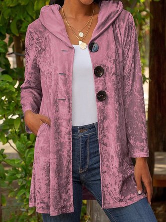Plain Long Sleeve Casual Hoodie Buckle Jacket QAG10