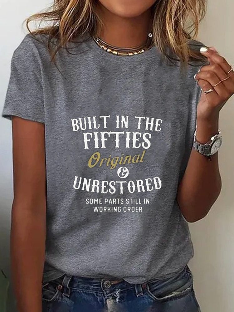 Casual Loose Text Letters Crew Neck Short Sleeve T-Shirt AH459