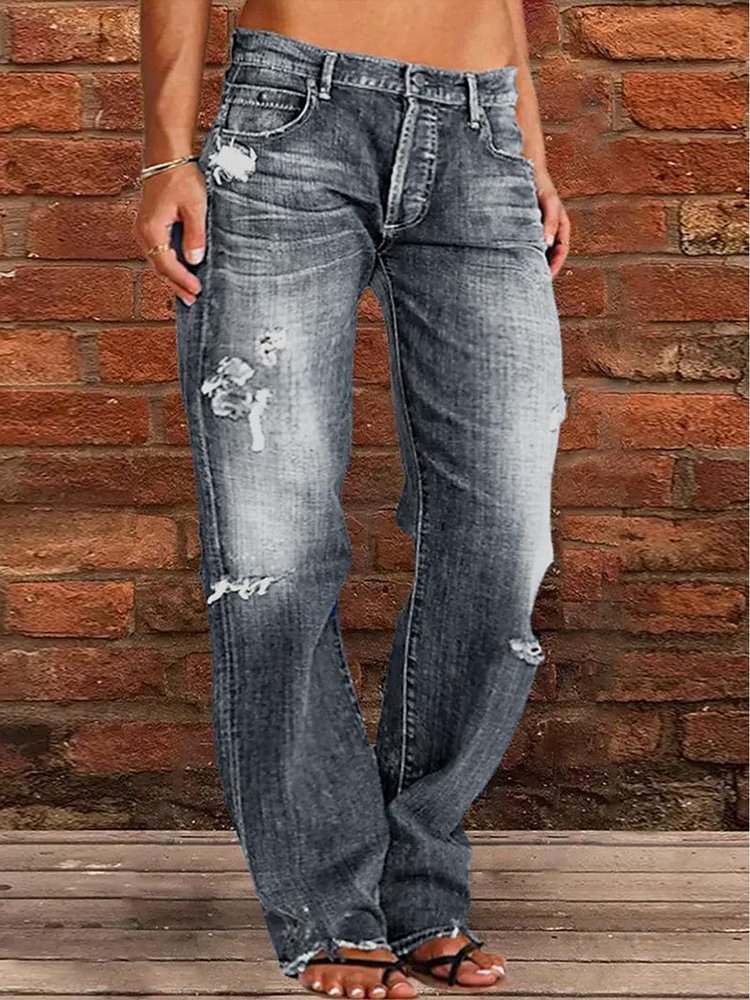 Loose Plain Casual Denim Jeans AD843