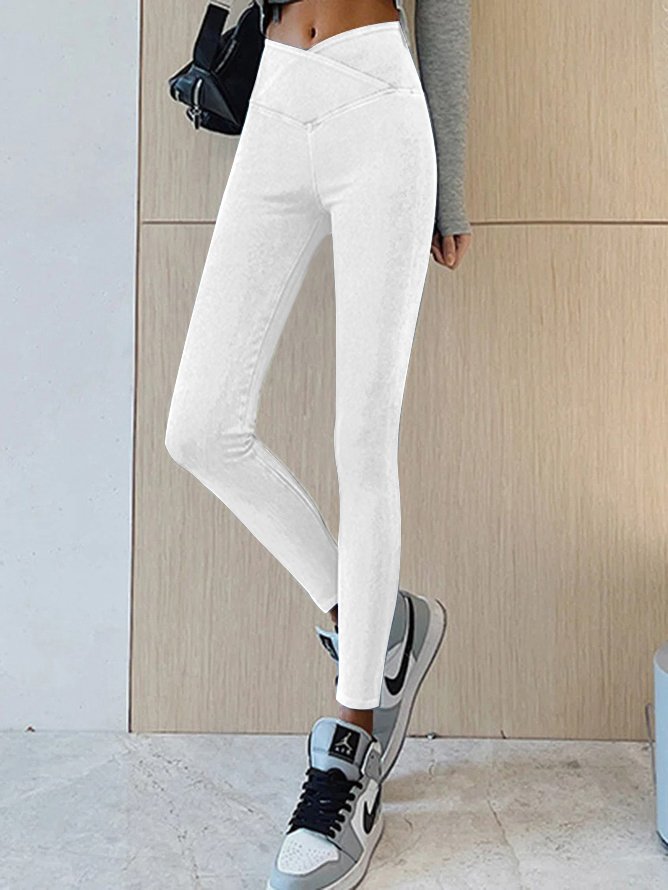 Crossover High Elasticity Tight Plain Blue Leggings AD899