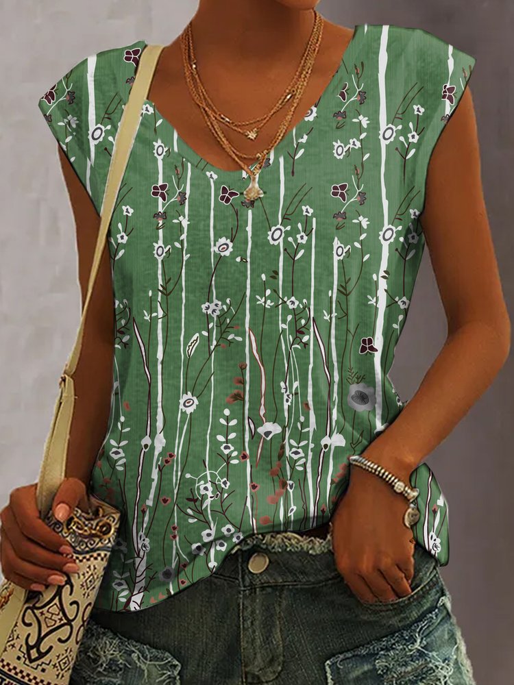 V Neck Floral Casual Printing Tank Top AH164