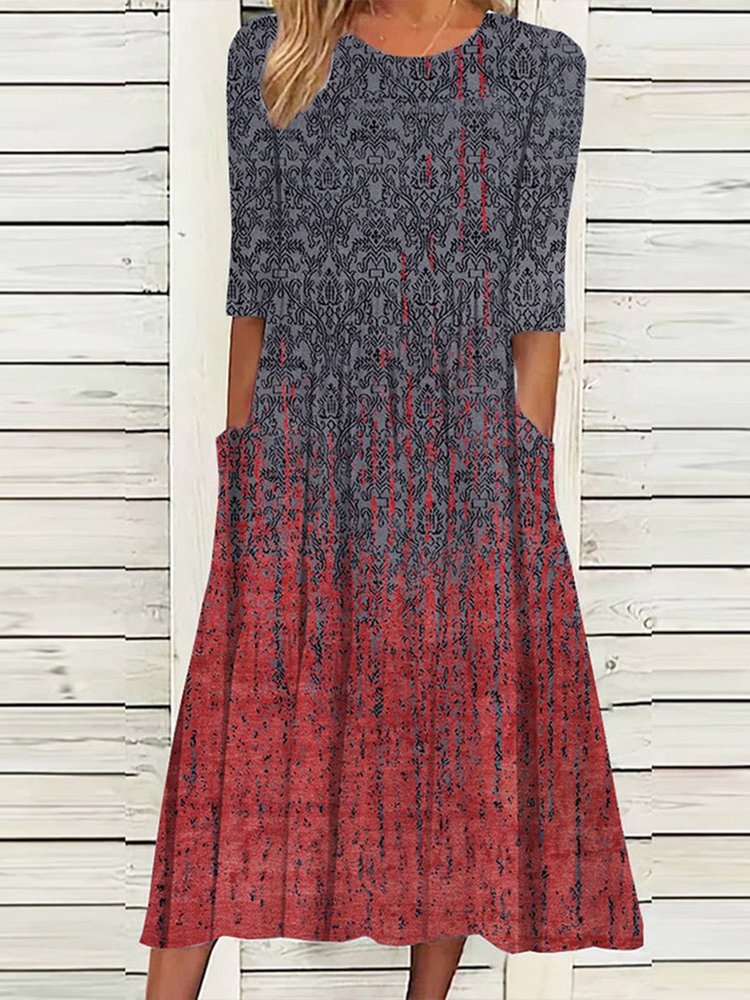 Vintage Loose Crew Neck Dress QU96