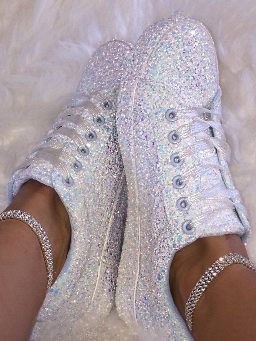 Glitzernde, funkelnde, personalisierte, lässige, flache Sneakers QAS25