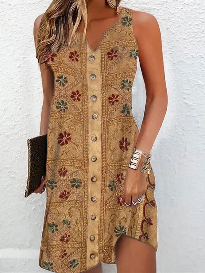 Loose Ethnic Vintage V Neck Dress QM62