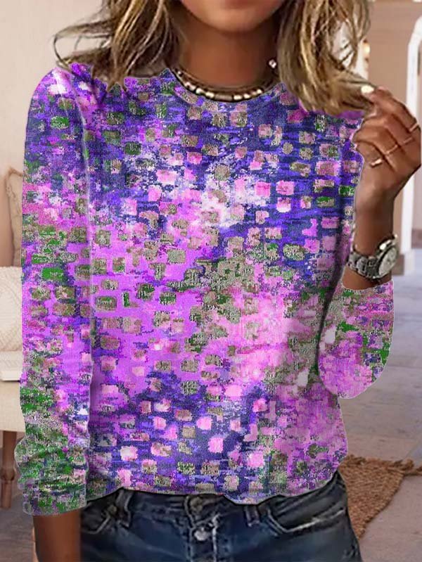 Loses abstraktes Langarm-Freizeit-T-Shirt MMq5