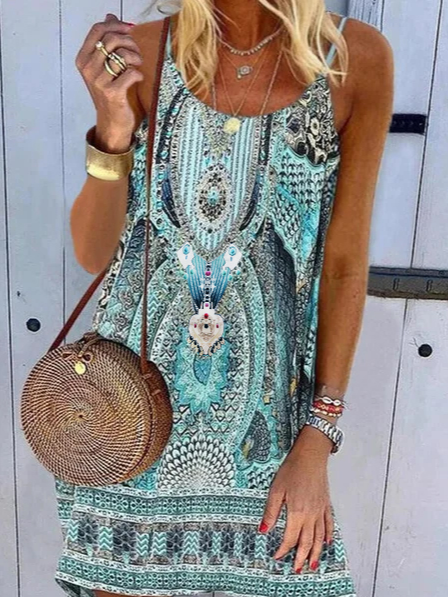 Ärmelloses A-Linien-Kleid mit Tribal-Webmuster WF76
