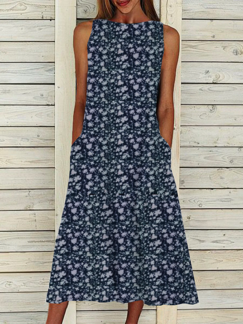 Sleeveless Crew Neck Floral Weaving Dress NNq31
