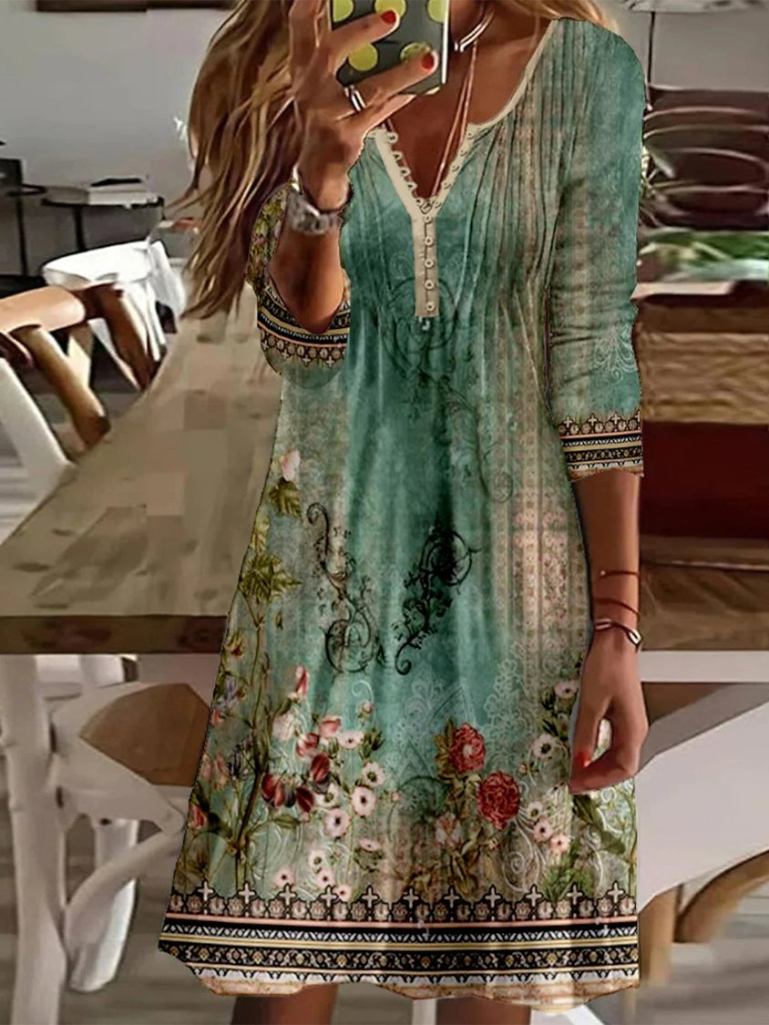 Women's Regular Fit V Neck Ethnic Dress AH215