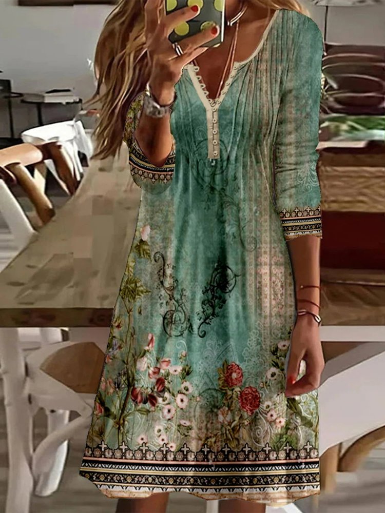 Regular Fit V Neck Ethnic Dress QU118