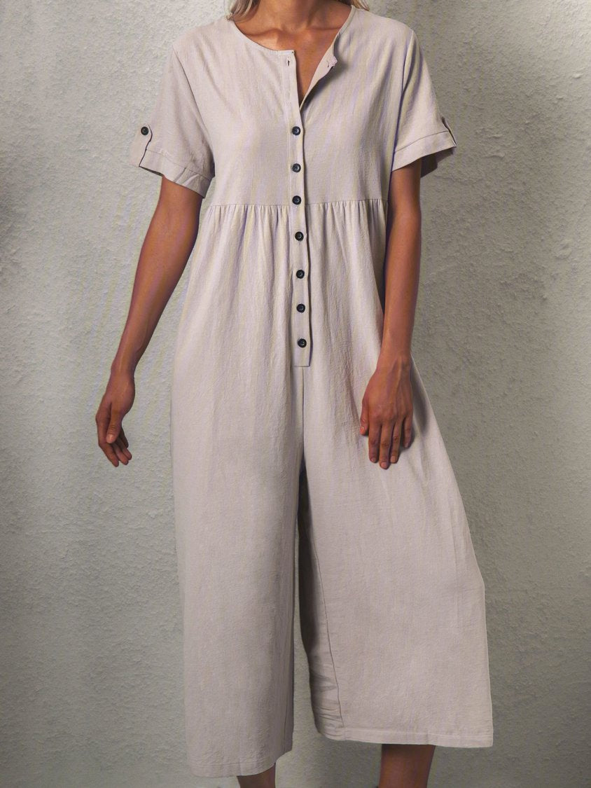 Einfarbiger, kurzärmliger, lässiger Overall QAJ32