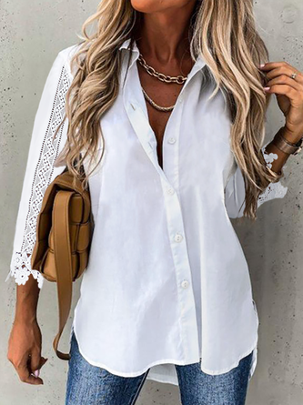 Plain Casual Lace Tunic Blouse CZ59