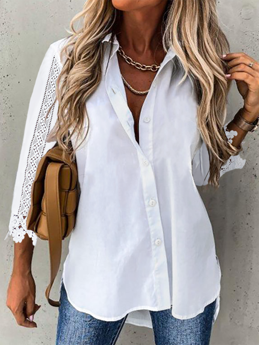 Plain Casual Lace Tunic Blouse CZ59