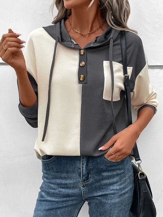 Loose Color Block Buckle Casual Hoodie Sweatshirt AH639