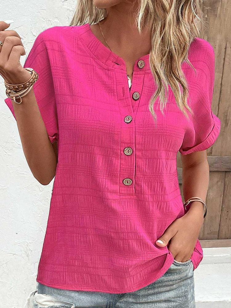 Loose Plain V Neck Casual Shirt WZ86