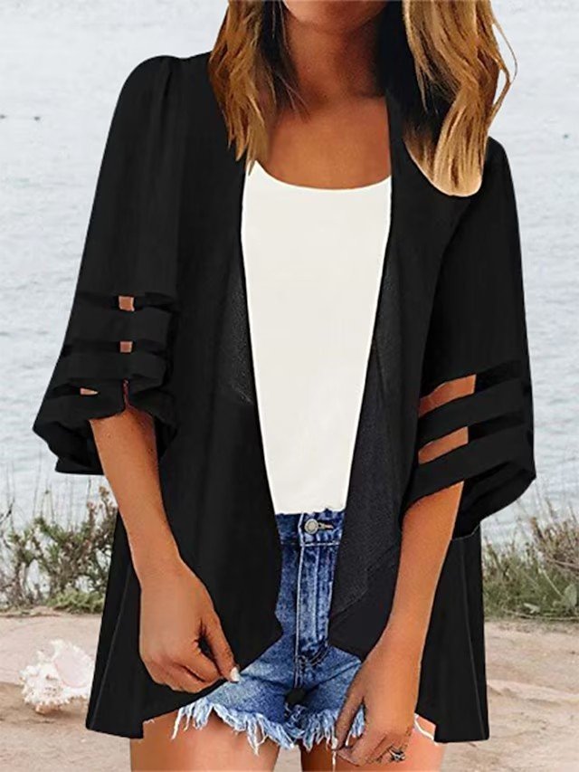 Kimono ample uni décontracté à col en V QL98