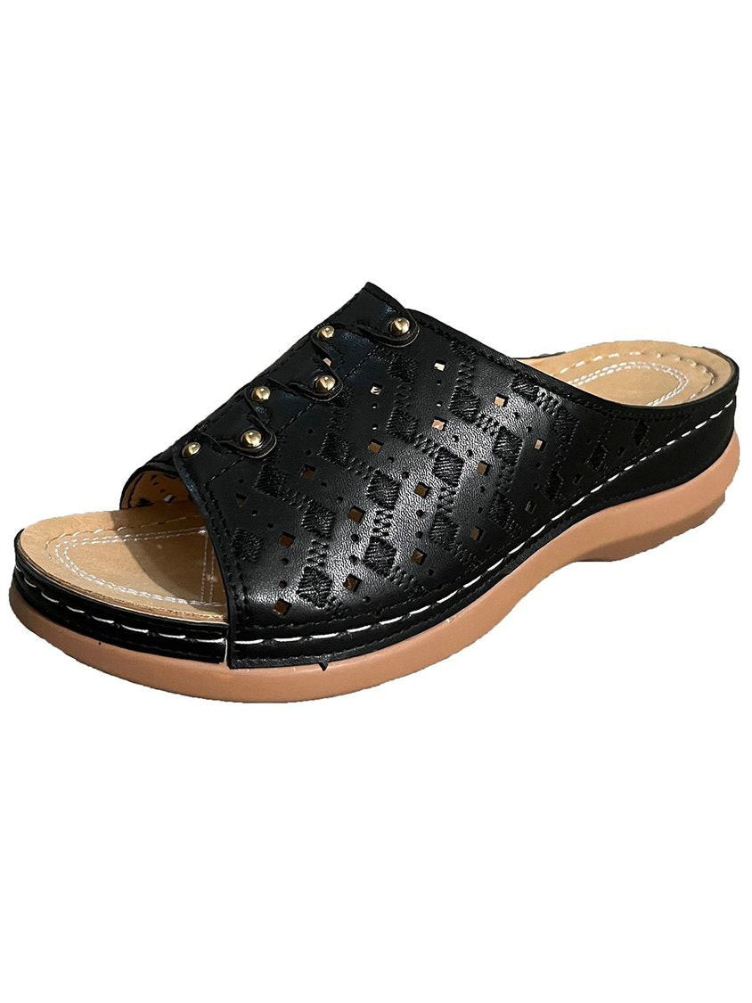 Rivet Electric Embroidery Hollow Comfortable Slipper QAS46