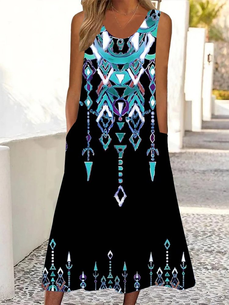 Loose Ethnic Scoop Neck Casual Dress WL88