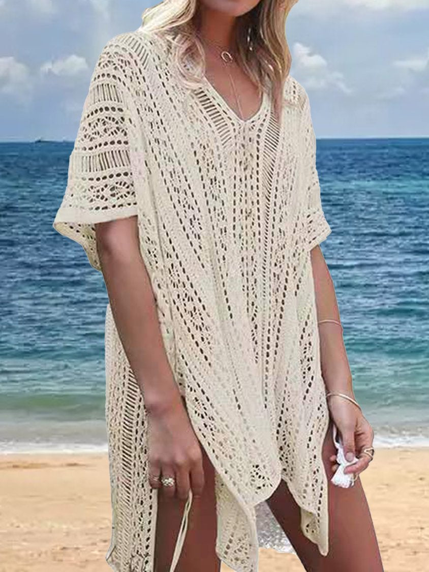 Vacation Plain V Neck Coverup QAP49