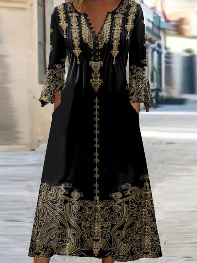 Vintage V Neck Ethnic Dress QU113