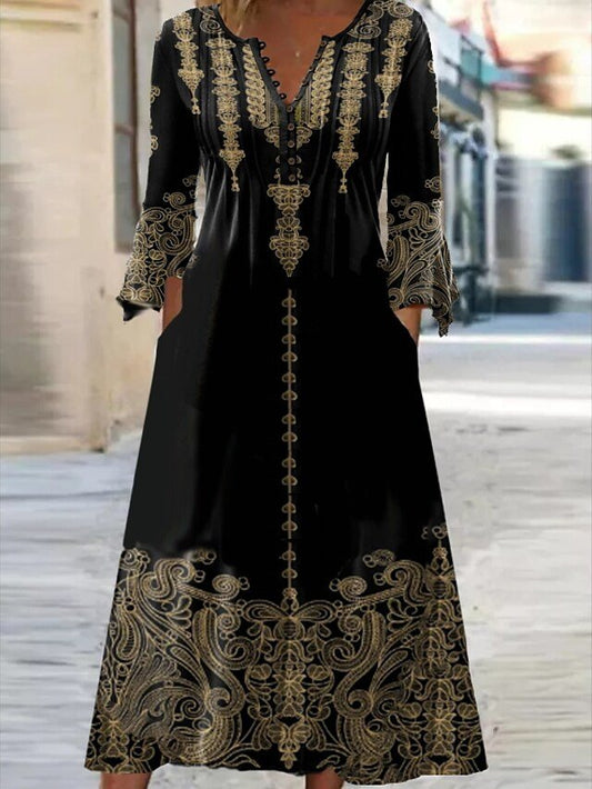 Vintage V Neck Ethnic Dress  QU113