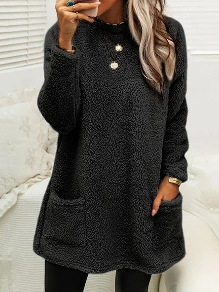 Robe thermique décontractée à col ras du cou en peluche DK1027