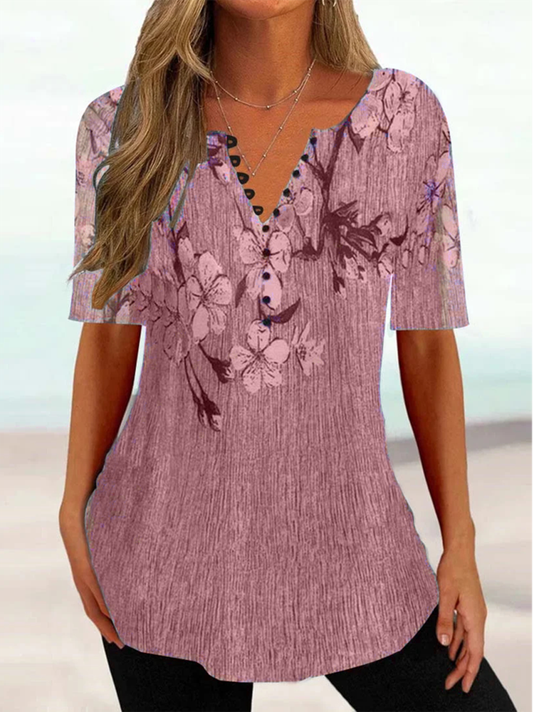 Casual Regular Fit Floral V Neck Shirt mm248