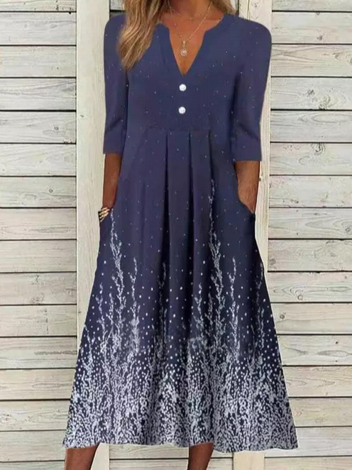 V Neck Ombre Casual Midi Dress WO83