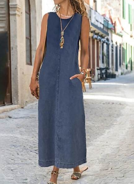 Denim Plain Casual Washing Process Dress WT75