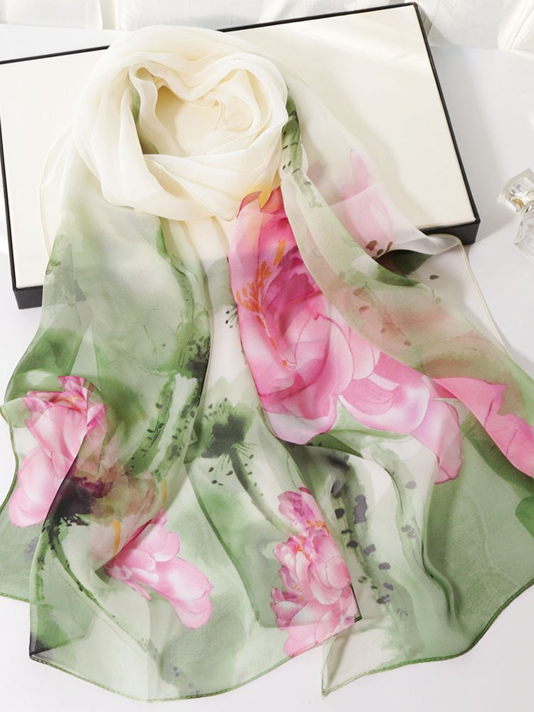 Silk Floral Long Scarf Boh Beach Vacation Accessories QAR5