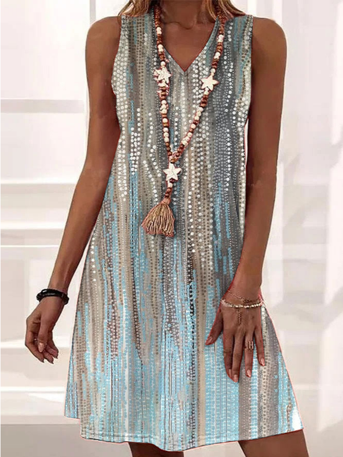 Robe décontractée ample à col en V ombré RR28